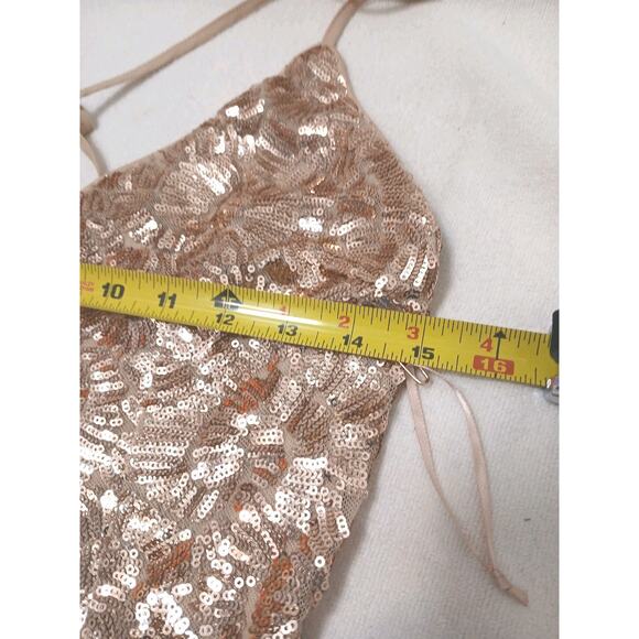 FOREVER 21 Gold Sequins Mini Dress Sz M Cocktail Party New Year Holiday Glam New - Picture 12 of 17